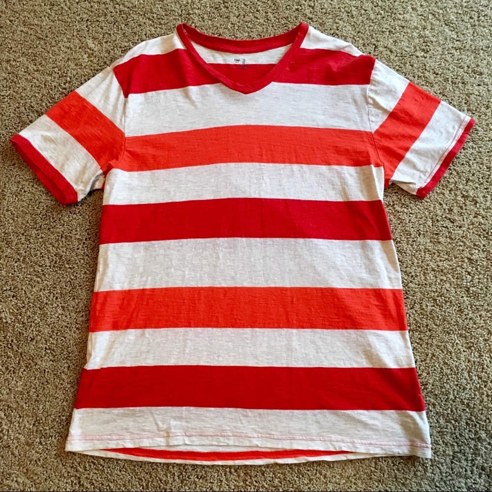 Mens GAP Size L V Neck Striped Tee Shirt